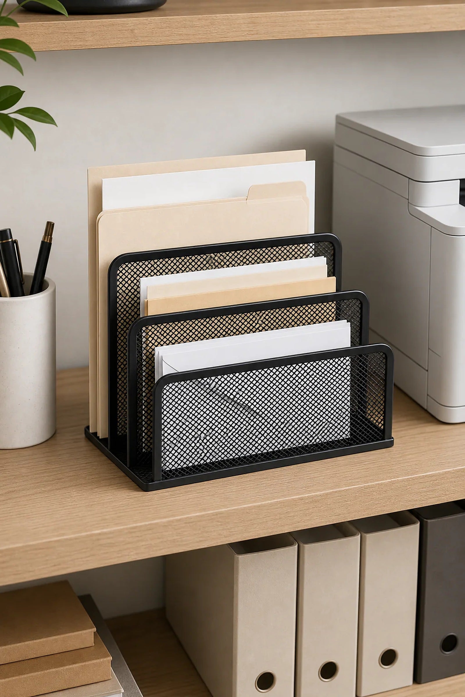 Cozy Haven Black Mesh Desktop File Organizer lifestyle image 3