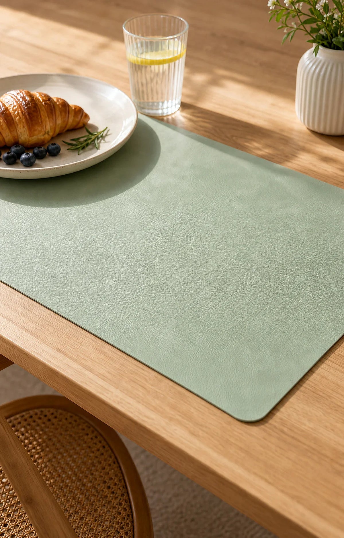 Cozy Haven Faux Leather Placemat styled in a home setting