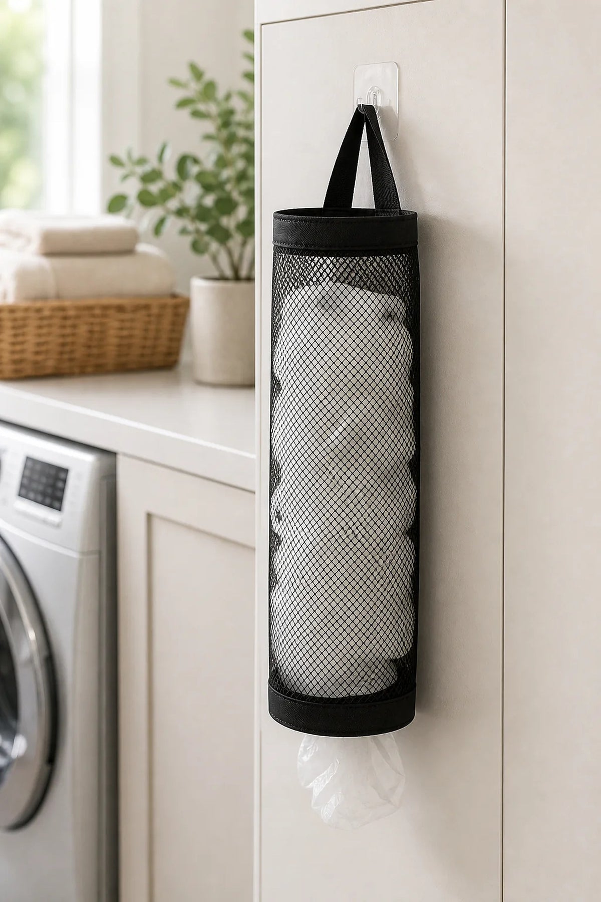 Cozy Haven Wall-Mounted Grocery Bag Holder styled in a home setting