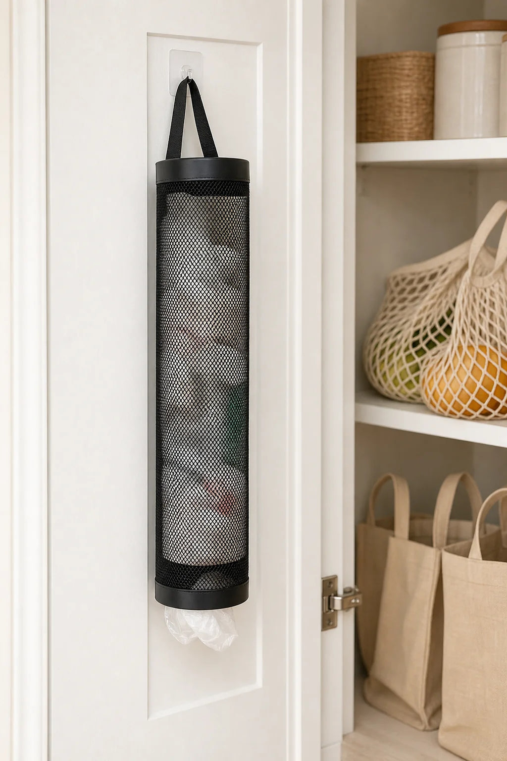 Cozy Haven Wall-Mounted Grocery Bag Holder styled kitchen view 5