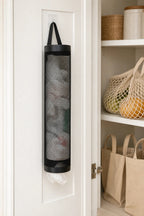 Cozy Haven wall-mounted grocery bag holder styled in a utility storage corner