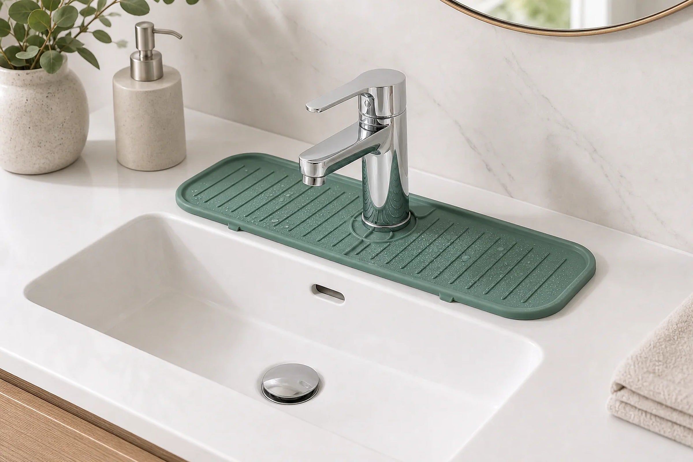 Cozy Haven Silicone Faucet Splash Mat styled kitchen view 2