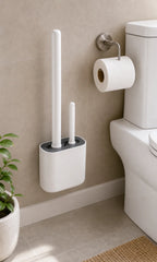 Cozy Haven white silicone toilet brush set with bathroom styling props