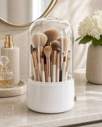 Cozy Haven White Clear-Dome Rotating Makeup Organizer styled bathroom view 1