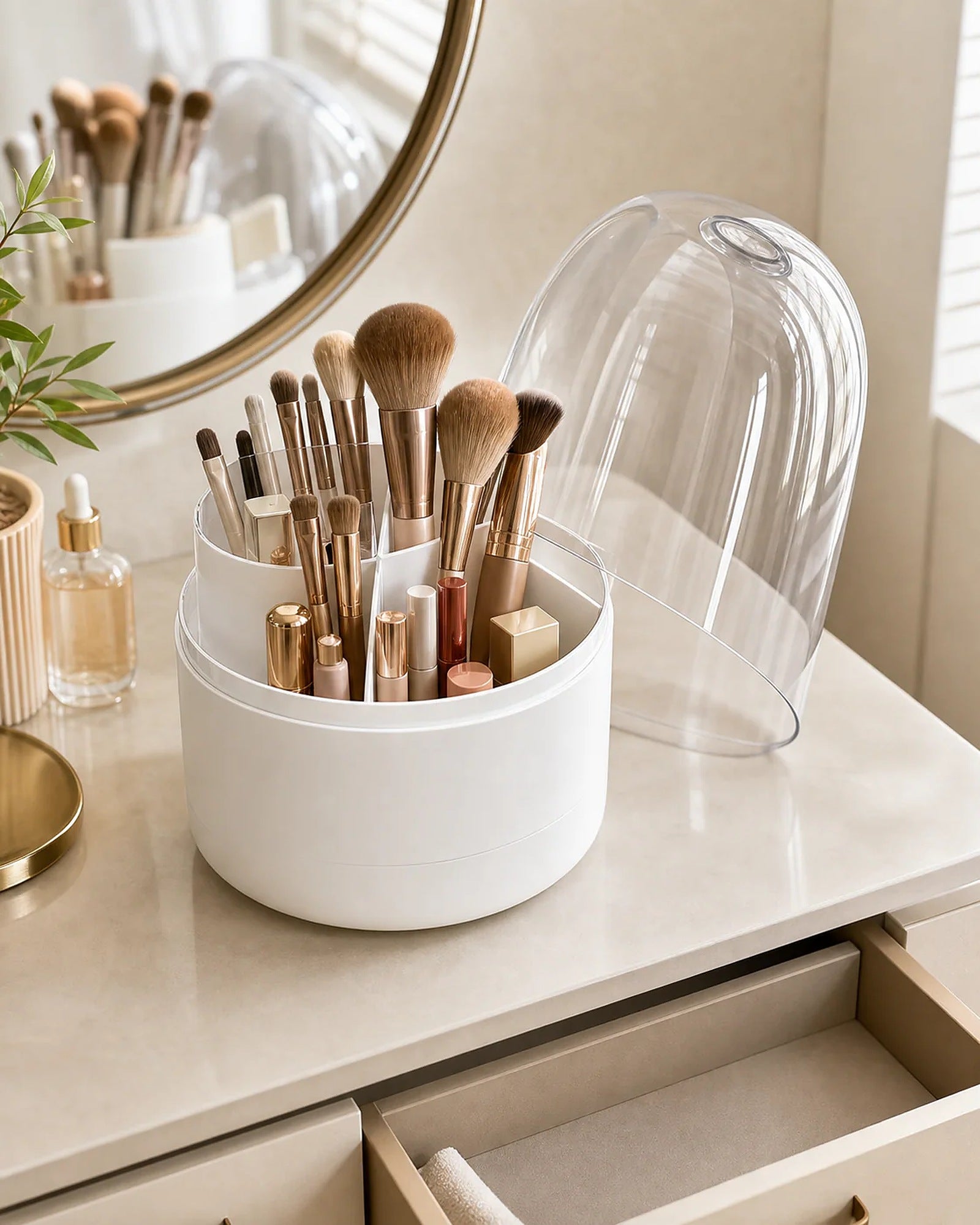 Cozy Haven Clear-Dome Rotating Makeup Organizer lifestyle image 2