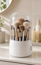 Cozy Haven White Clear-Dome Rotating Makeup Organizer styled bathroom view 3