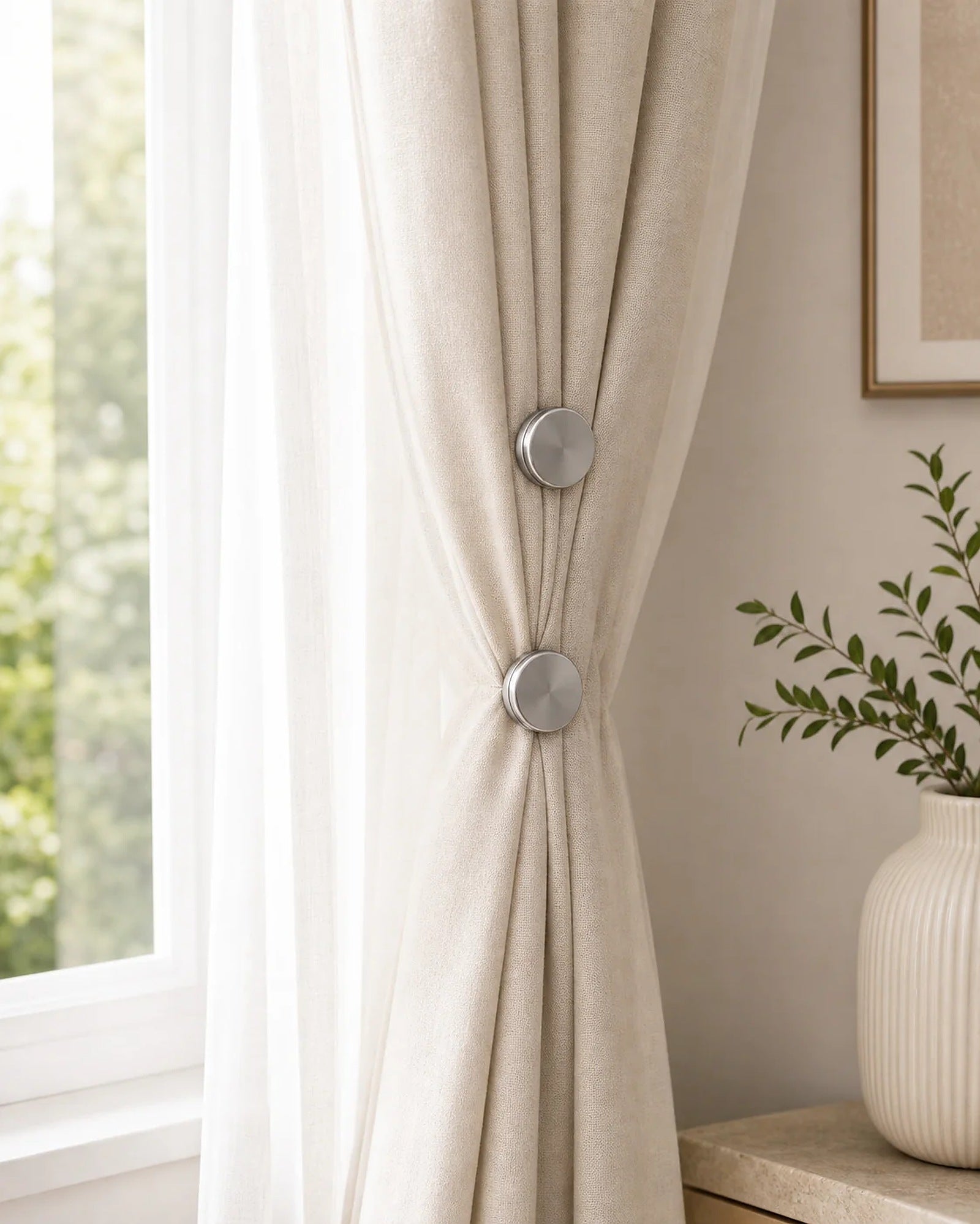 Cozy Haven Silver Magnetic Curtain Clips styled home view 3