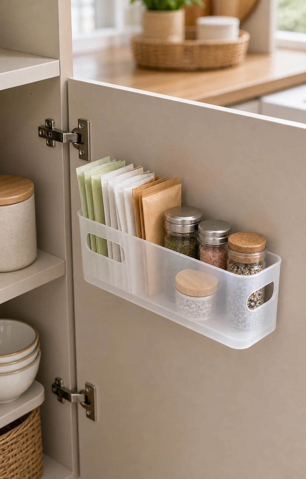 Cozy Haven Transparent Cabinet Door Storage Rack styled kitchen view 2
