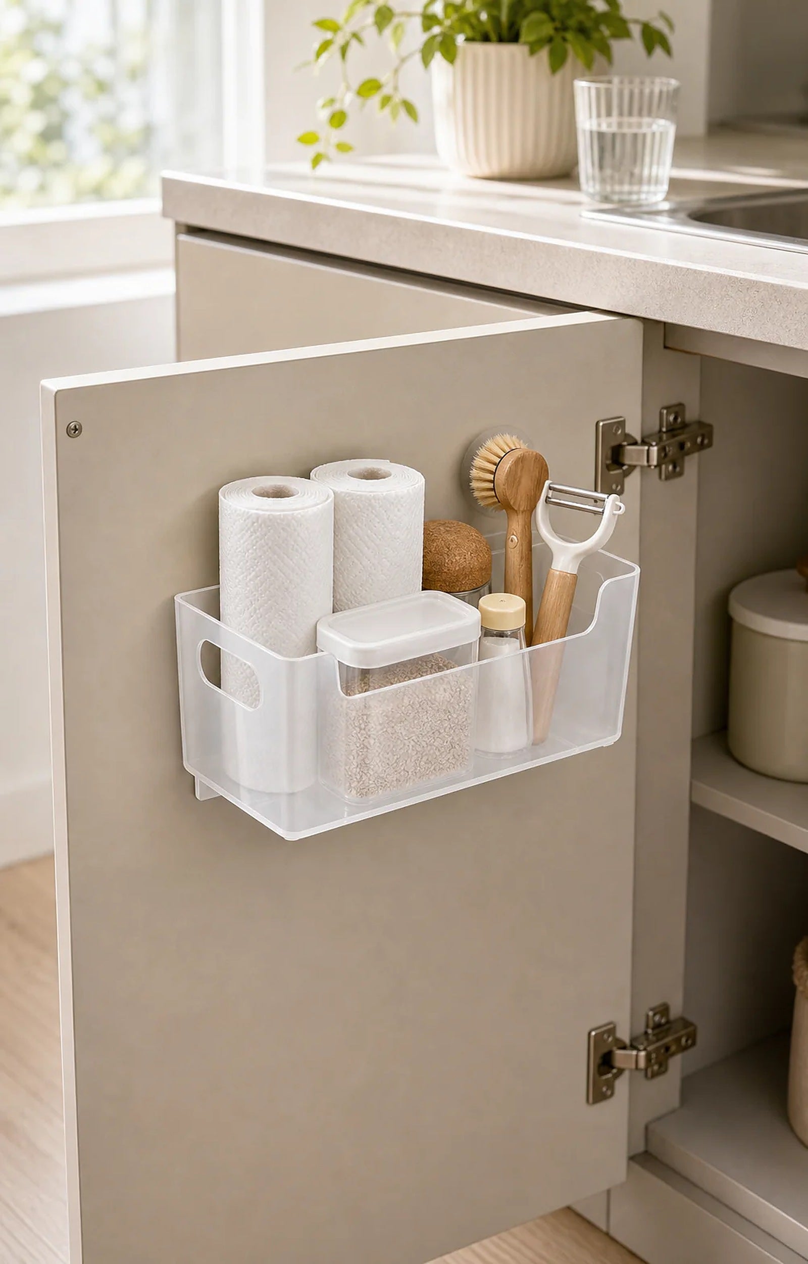 Cozy Haven Transparent Cabinet Door Storage Rack styled kitchen view 3
