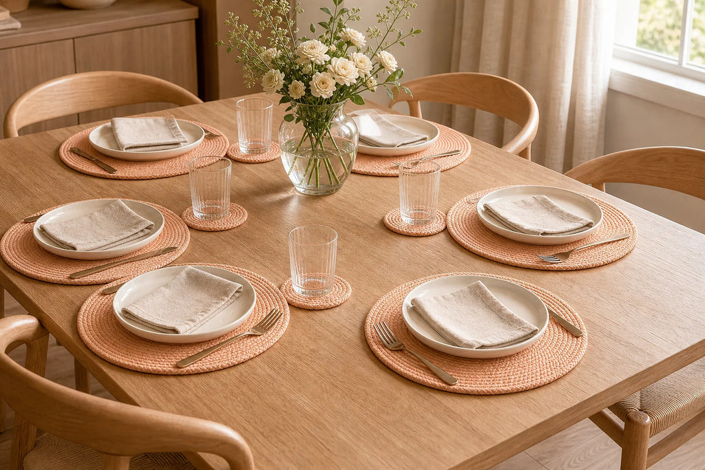 Cozy Haven Round Braided Placemat and Coaster Set lifestyle image 7