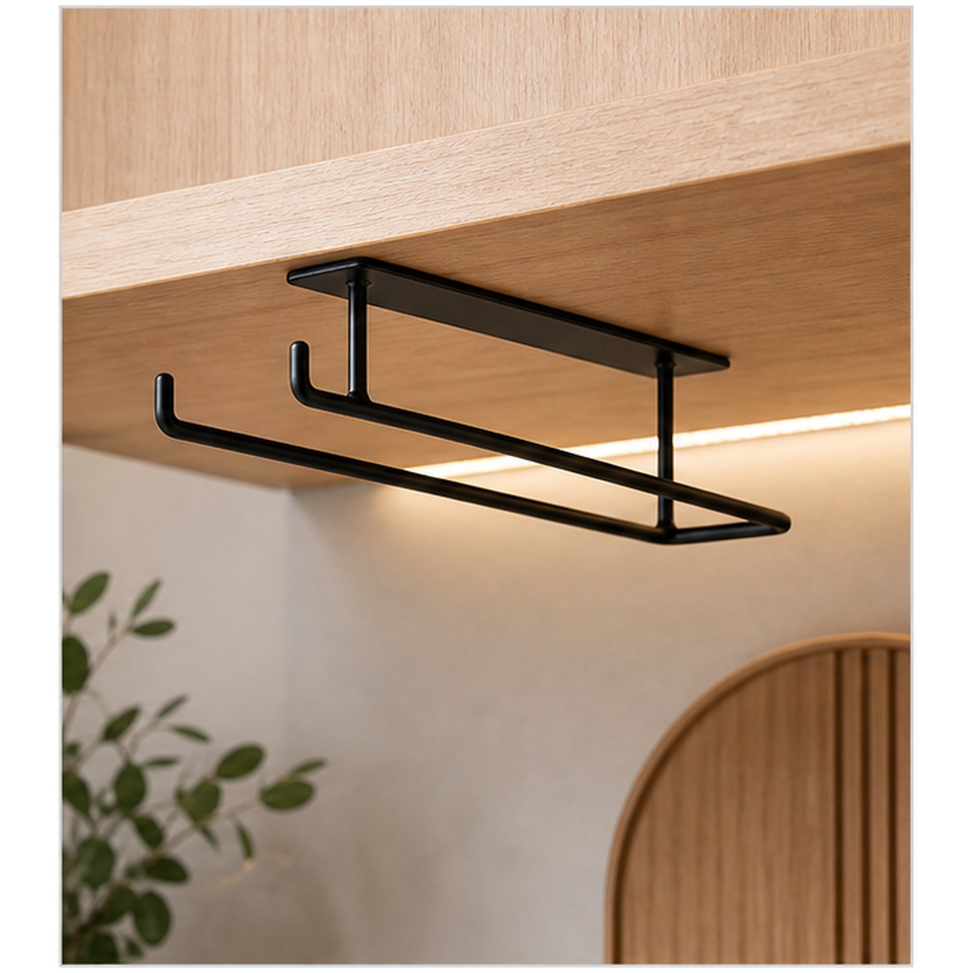 Cozy Haven Black Under-Cabinet Stemware Rack - 30 cm - installed under-cabinet rack lifestyle scene
