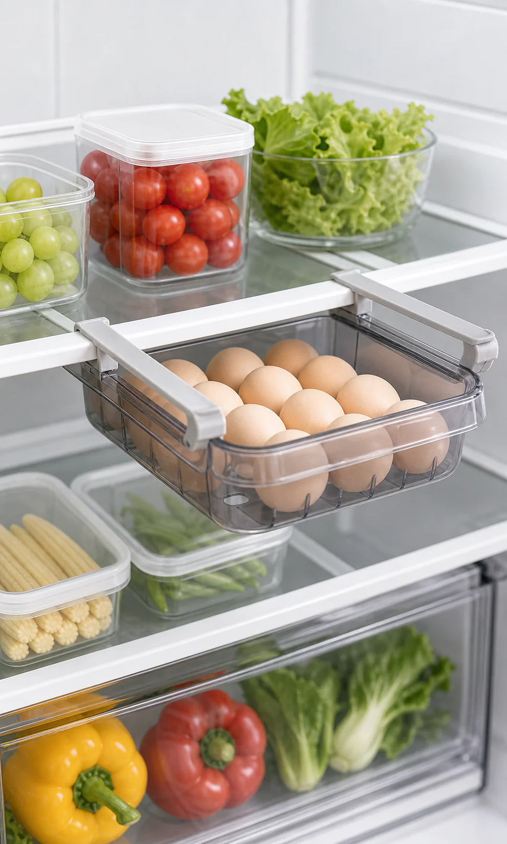 Cozy Haven Under-Shelf Fridge Drawer Organizer styled kitchen view 6