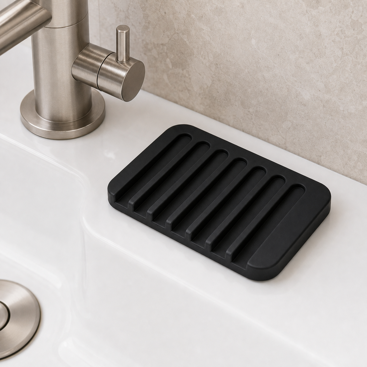 Cozy Haven Silicone Sink Drain Tray - Black Silicone Sink Drain Tray - bathroom sink lifestyle