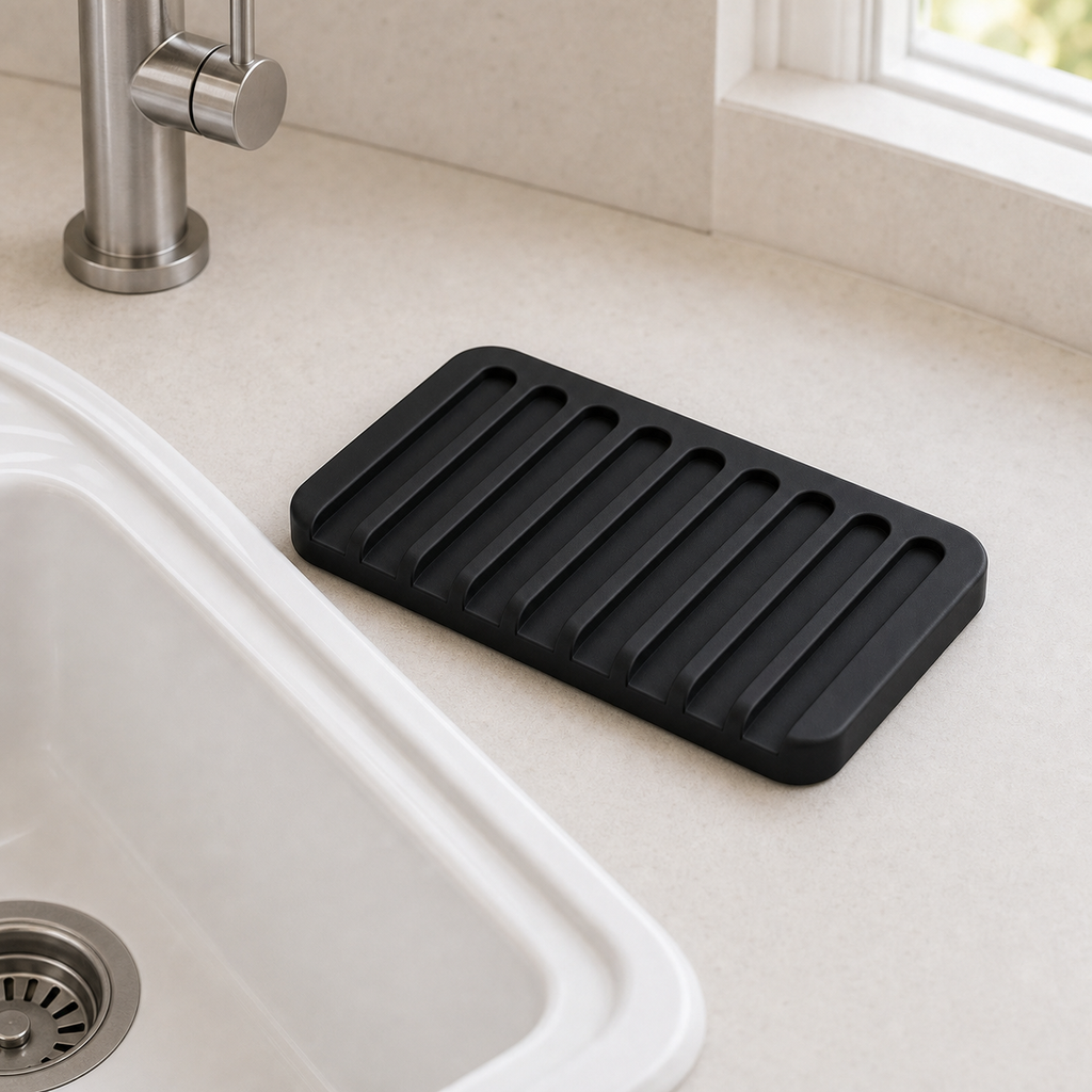 Cozy Haven Silicone Sink Drain Tray - Black Silicone Sink Drain Tray - kitchen sink lifestyle