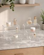 Cozy Haven Clear Acrylic Display Risers styled home view 2