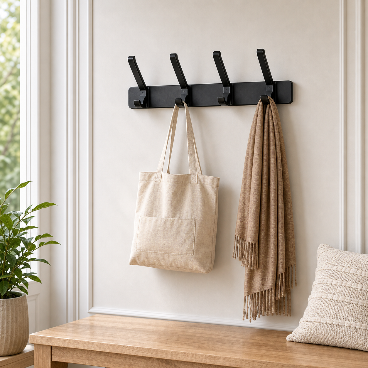 Cozy Haven Folding Wall Hook Rack - A-Black 4 hook folding wall hook rack lifestyle