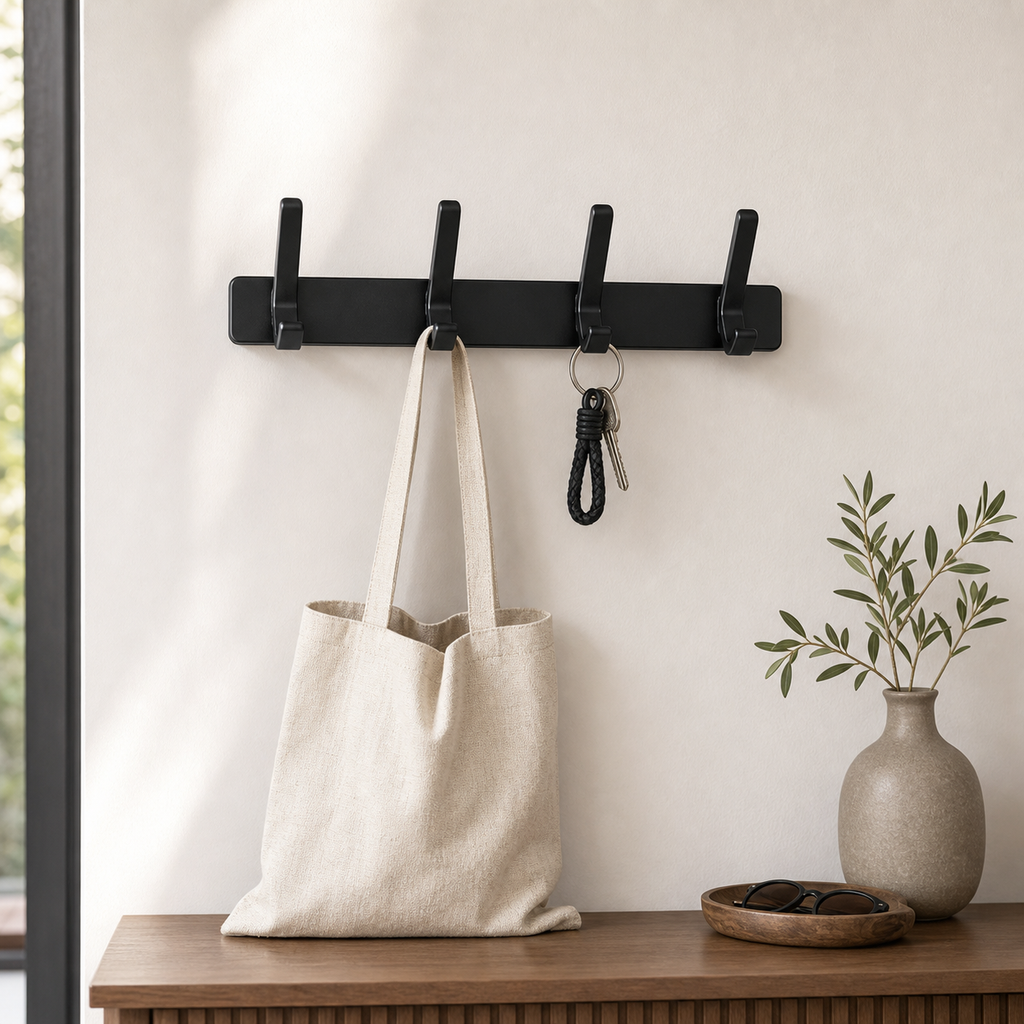 Cozy Haven Folding Wall Hook Rack - black folding wall hook rack entry console lifestyle