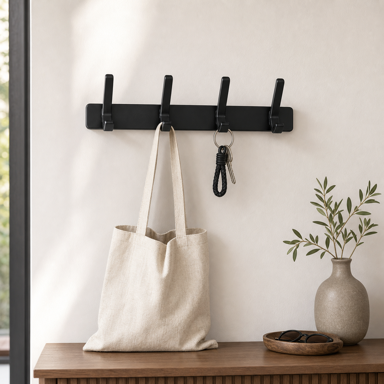 Cozy Haven Folding Wall Hook Rack - black folding wall hook rack entry console lifestyle