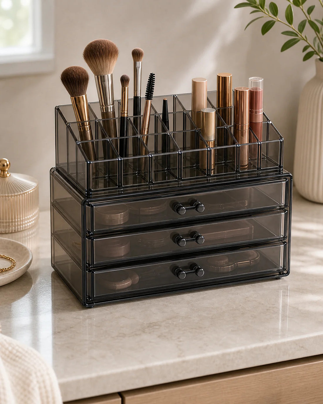 Makeup Organizer — Smoke Gray Acrylic