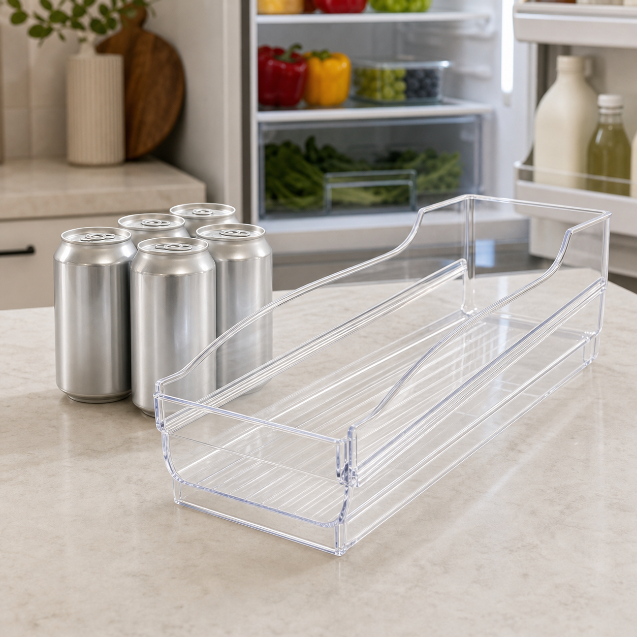 Cozy Haven Clear Fridge Can Dispenser Bin - clear fridge can dispenser bin detail