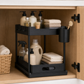 Cozy Haven Two-Tier Cabinet Basket Organizer - black style Q two-tier cabinet basket organizer in cabinet