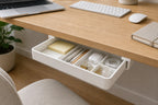 White medium under-desk drawer organizer with 3 cm raised lip