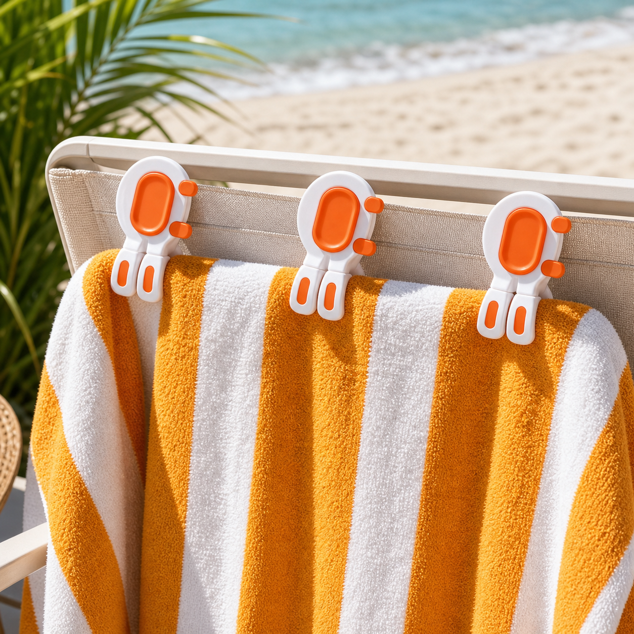 Cozy Haven Large Beach Towel Clips - orange 3-piece set clipped on beach towel