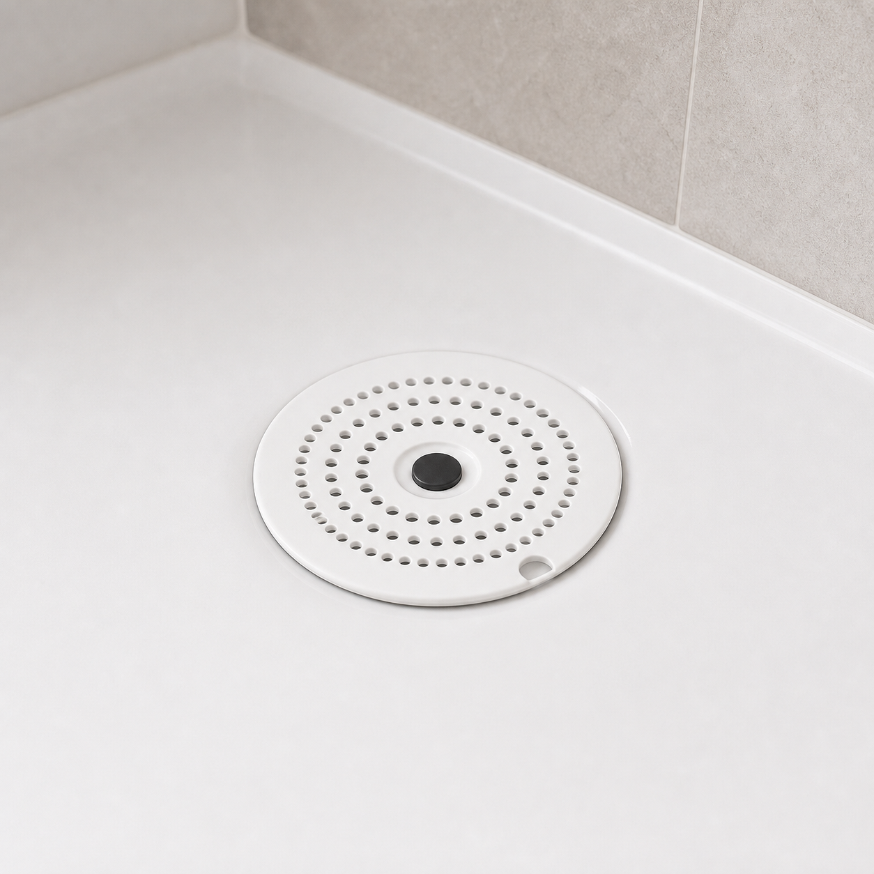 Cozy Haven Silicone Drain Hair Catcher - white silicone drain hair catcher on a bathtub drain