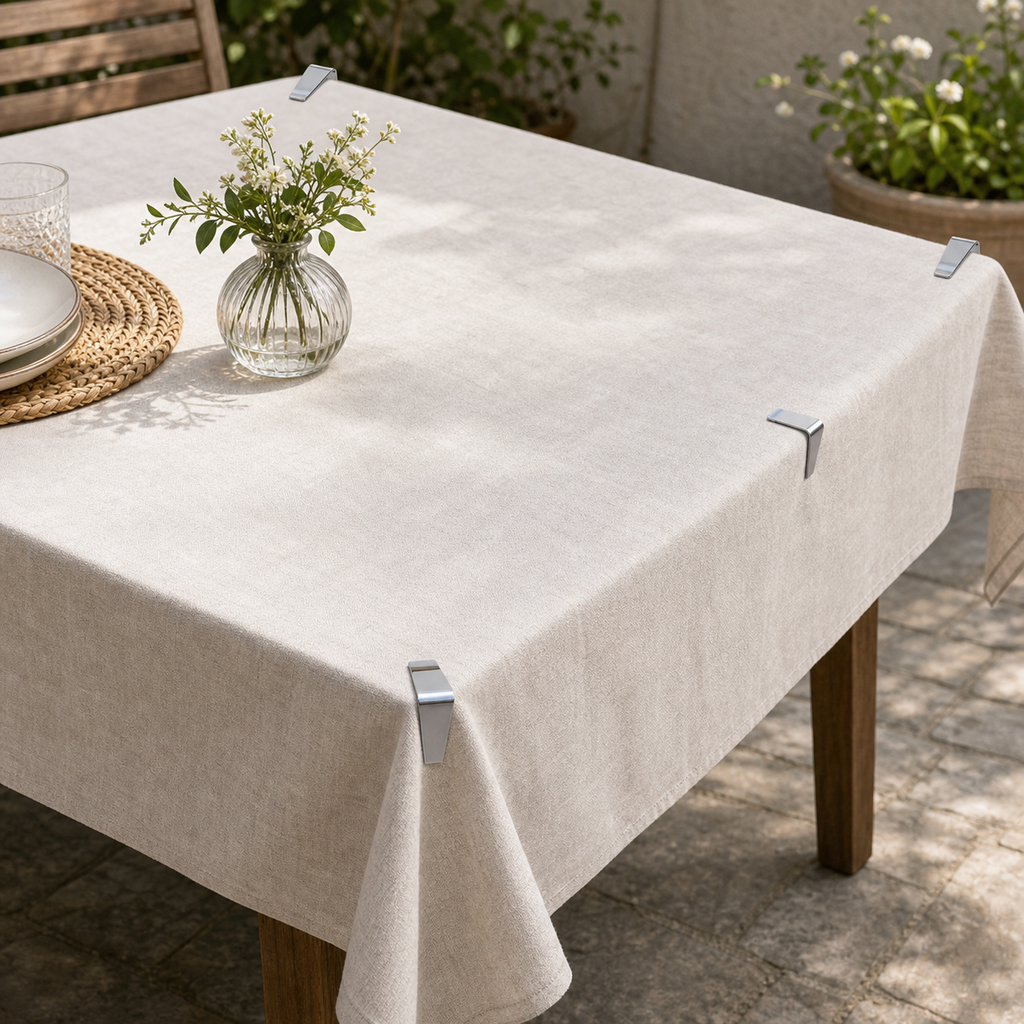 Cozy Haven Stainless Steel Tablecloth Clips - patio table in-use lifestyle image