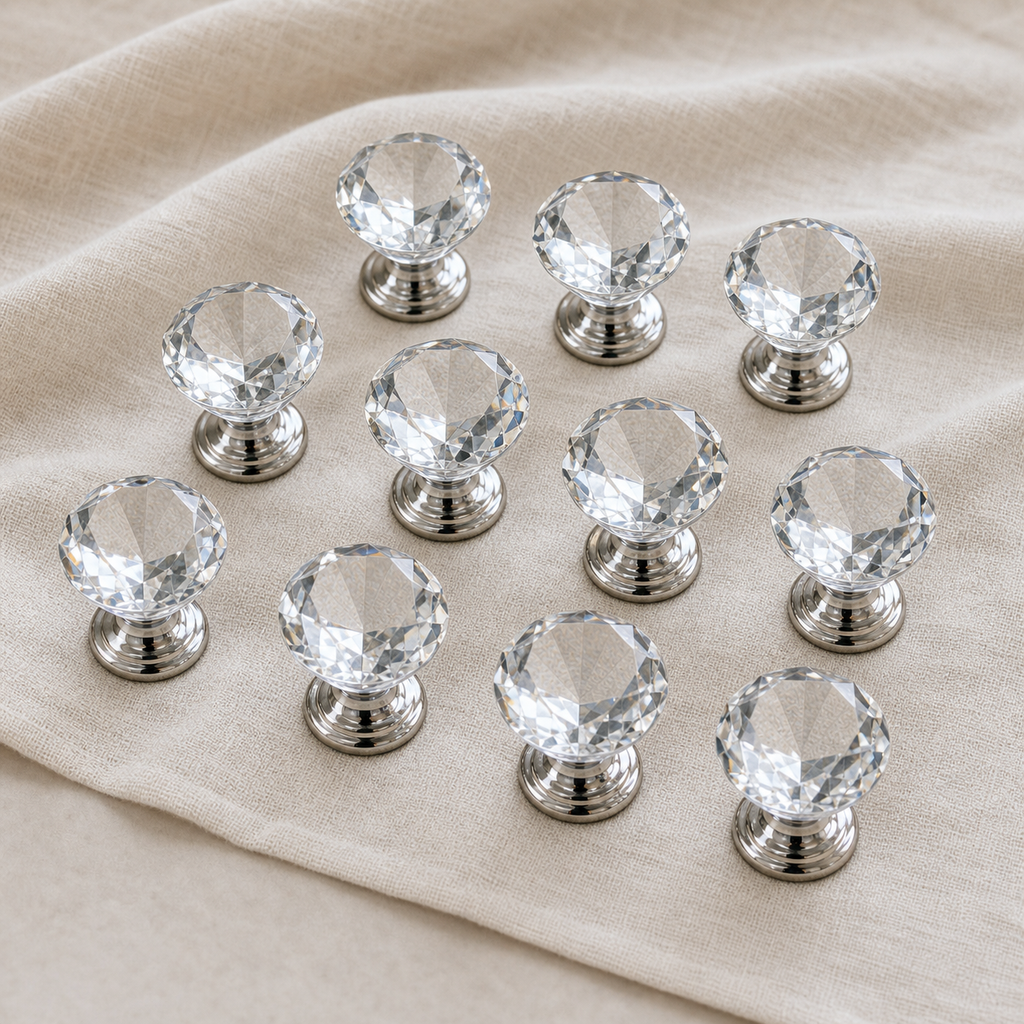 Cozy Haven Clear Diamond Cabinet Knobs - 10 Piece Set - exact ten knobs detail