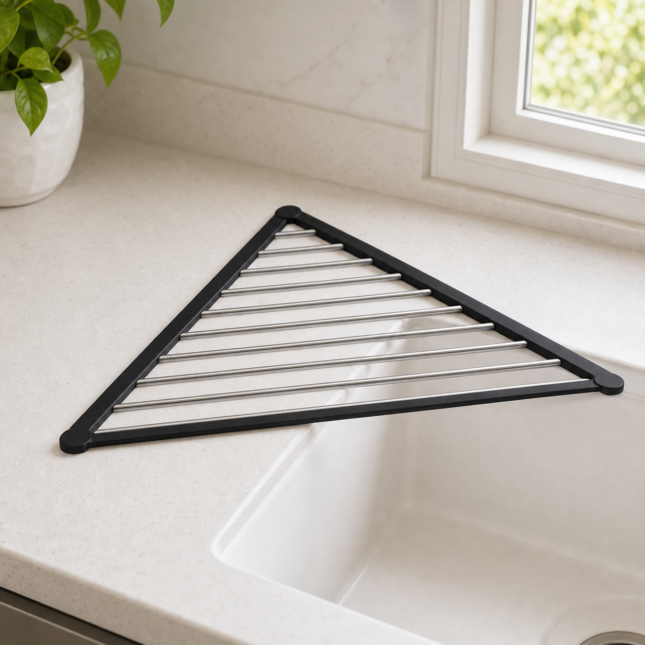 Cozy Haven Triangle Roll-Up Dish Drying Rack - black triangle roll-up dish drying rack over sink