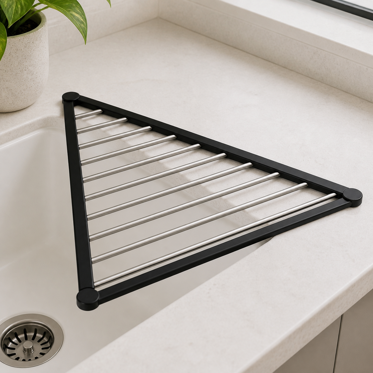Cozy Haven Triangle Roll-Up Dish Drying Rack - black triangle roll-up dish drying rack sink detail