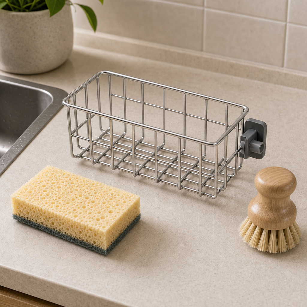 Cozy Haven Sink Drain Sponge Rack - silver standard rack detail lifestyle