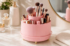 Cozy Haven Pink 360 Rotating Makeup Brush Holder - ribbed round organizer