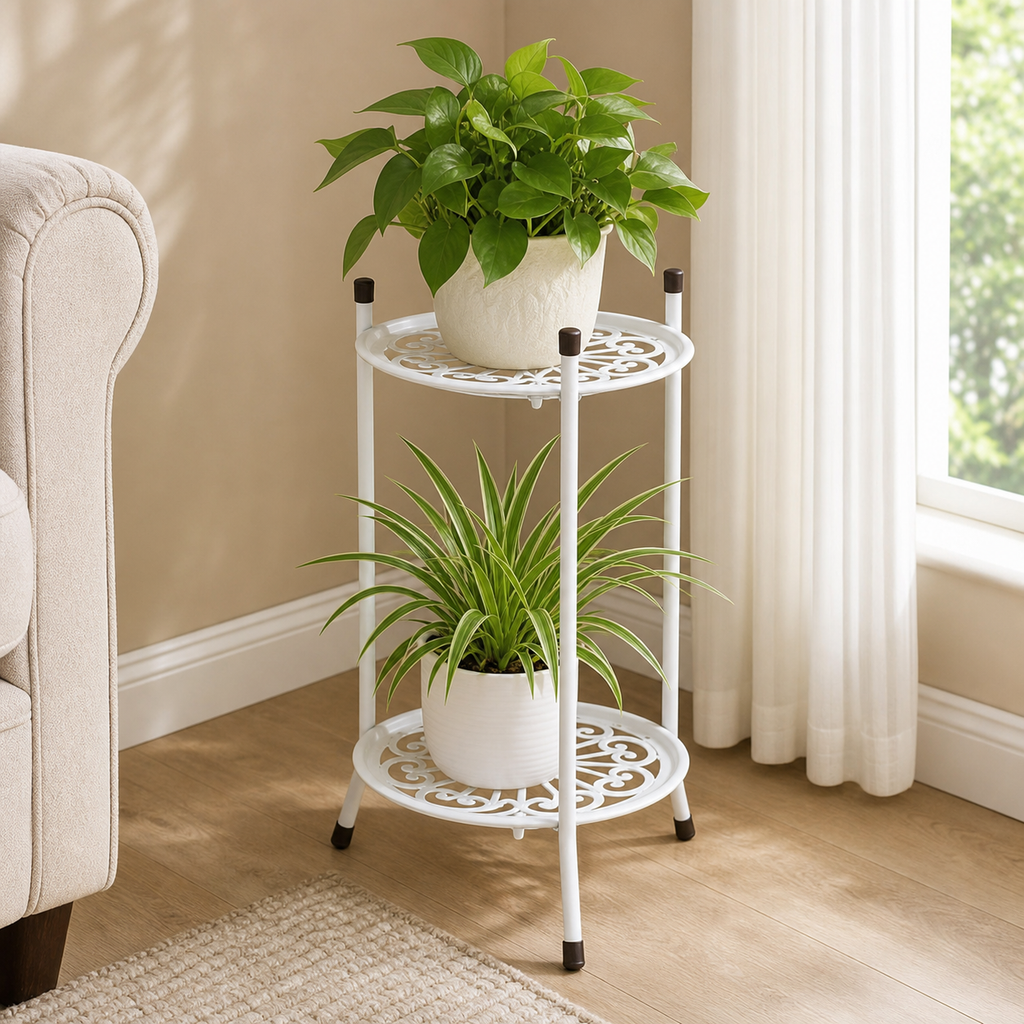 Cozy Haven Two-Tier Metal Plant Stand - White Large