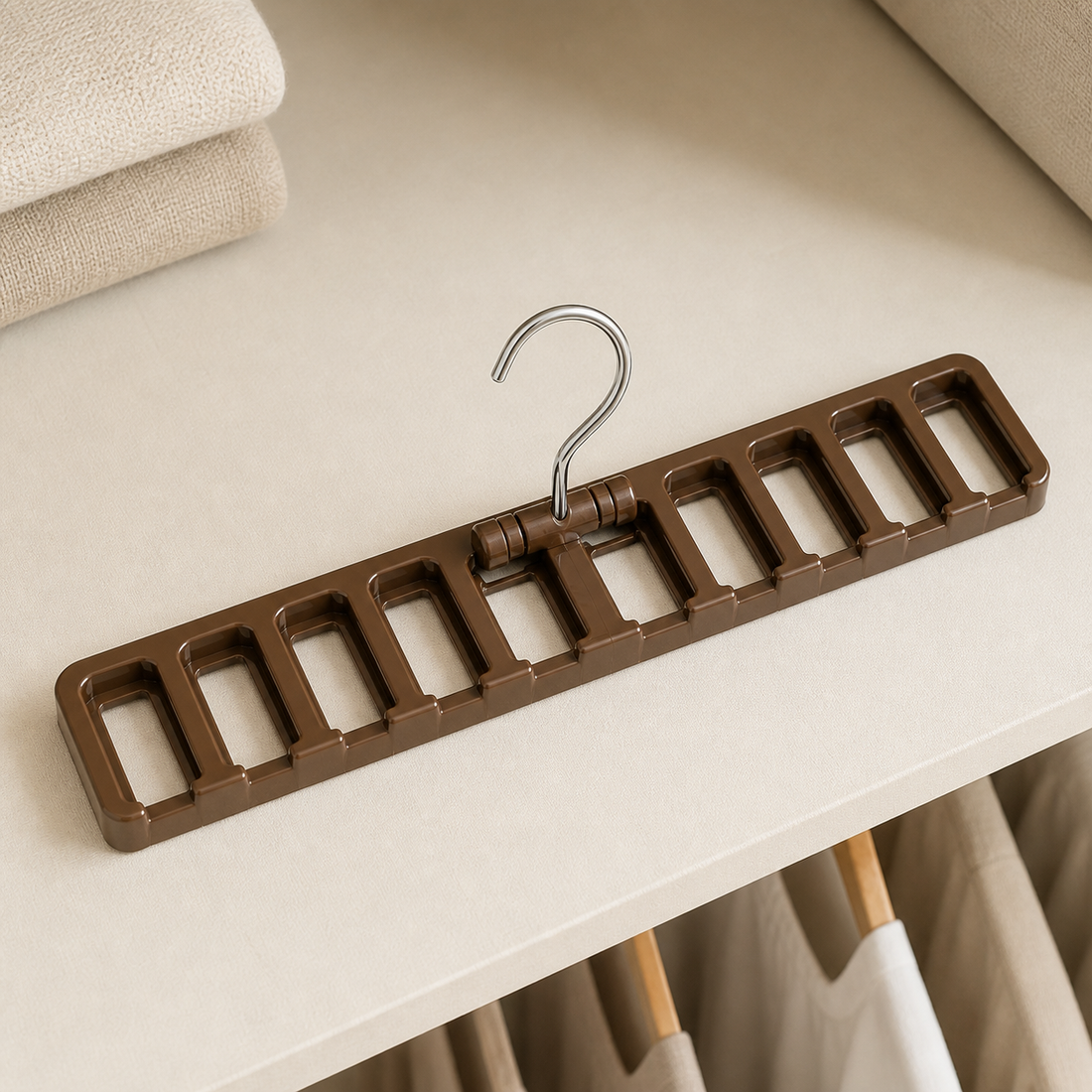 Brown Wood-Look Tie Organizer Rack