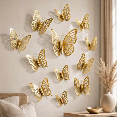 Cozy Haven 12-Pack 3D Metal Butterfly Wall Decor Set - gold style 1 butterfly wall decor lifestyle