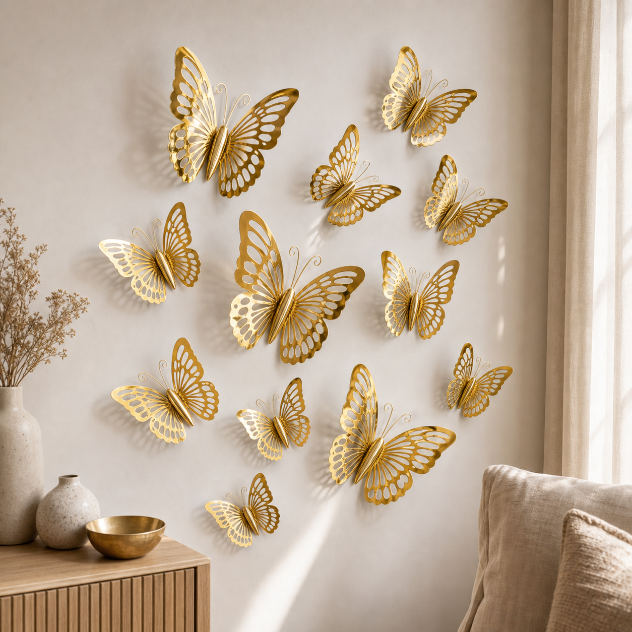 Cozy Haven 12-Piece Hollow Butterfly Wall Sticker Set styled wall view 2