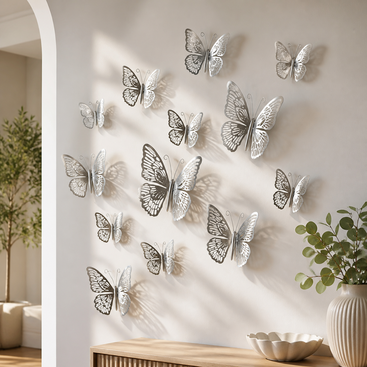 Cozy Haven 12-Piece Hollow Butterfly Wall Sticker Set styled wall view 7
