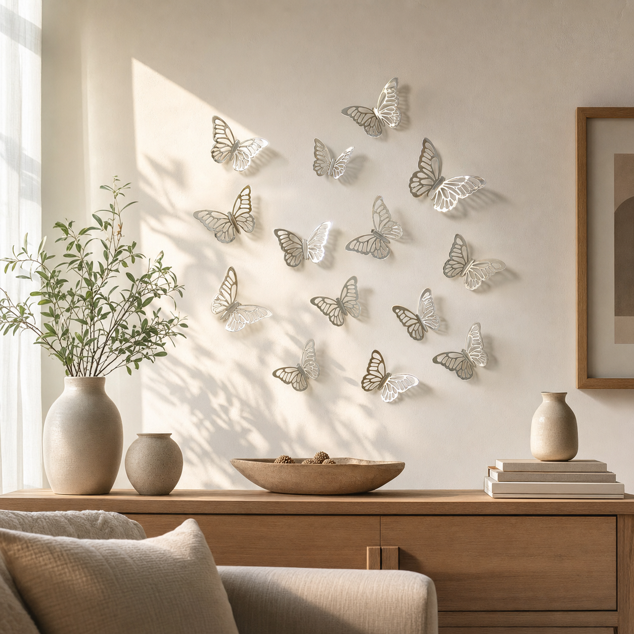 Cozy Haven 12-Piece Hollow Butterfly Wall Sticker Set styled wall view 3