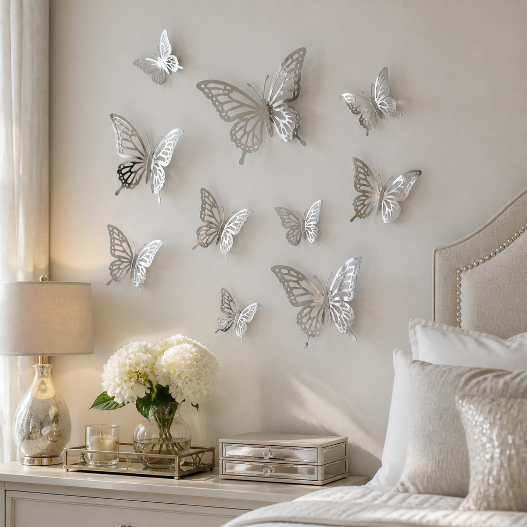 Cozy Haven 12-Piece Hollow Butterfly Wall Sticker Set styled wall view 4
