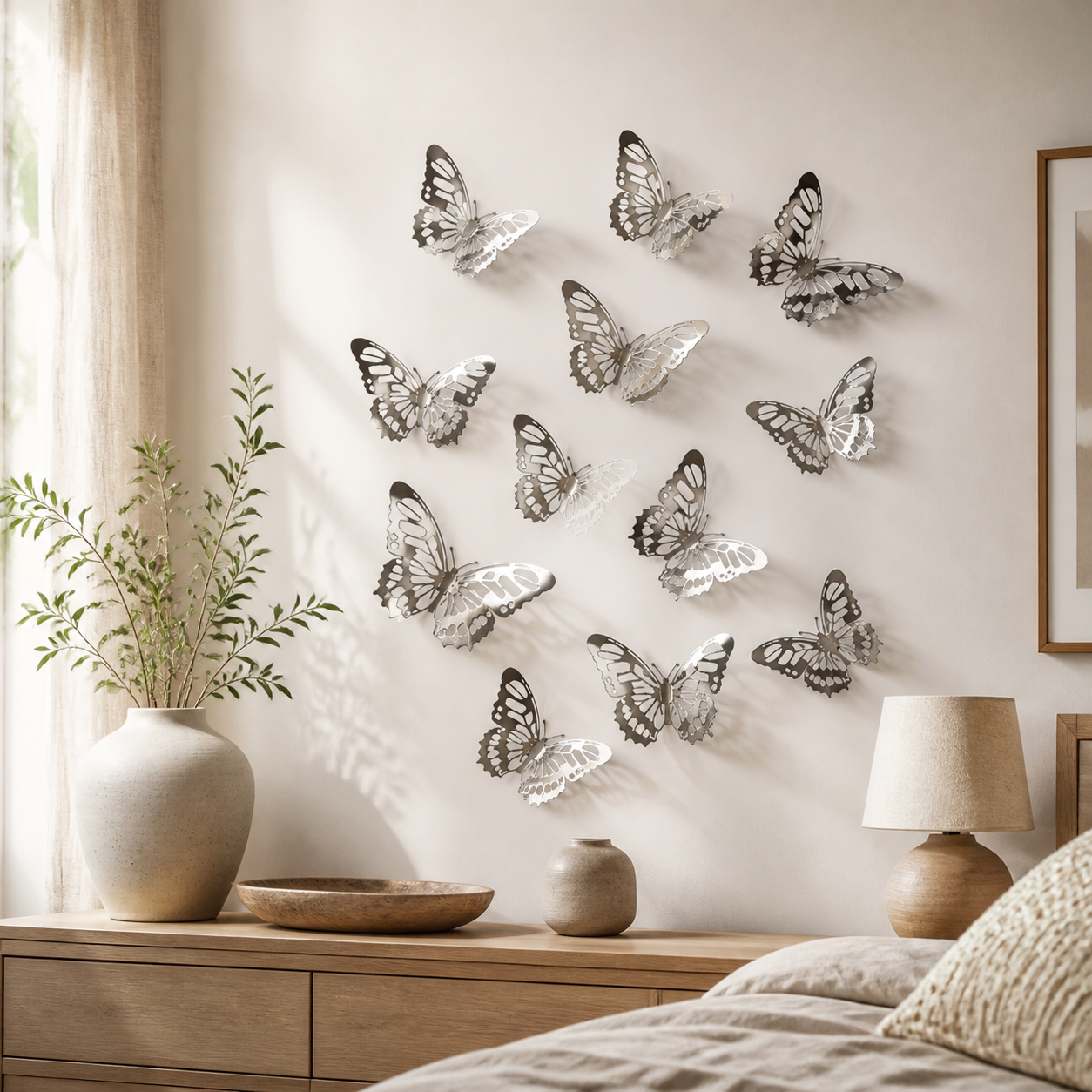 Cozy Haven 12-Piece Hollow Butterfly Wall Sticker Set styled wall view 5