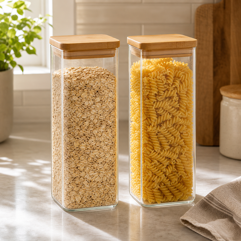 Cozy Haven Glass Food Storage Canister Set with Bamboo Lids - 2-Pack / 1000 mL