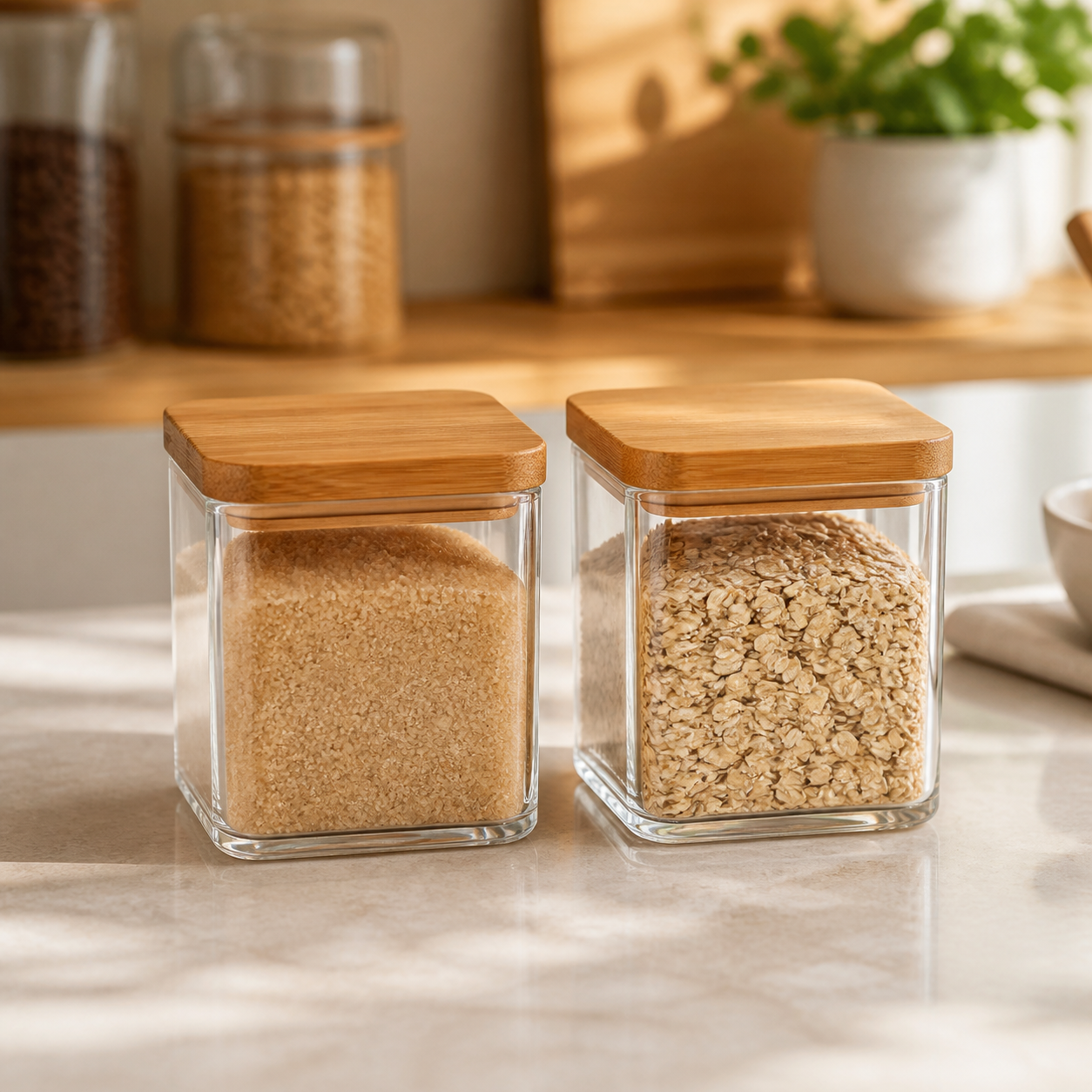 Cozy Haven Glass Food Storage Canister Set with Bamboo Lids - 2-Pack / 540 mL