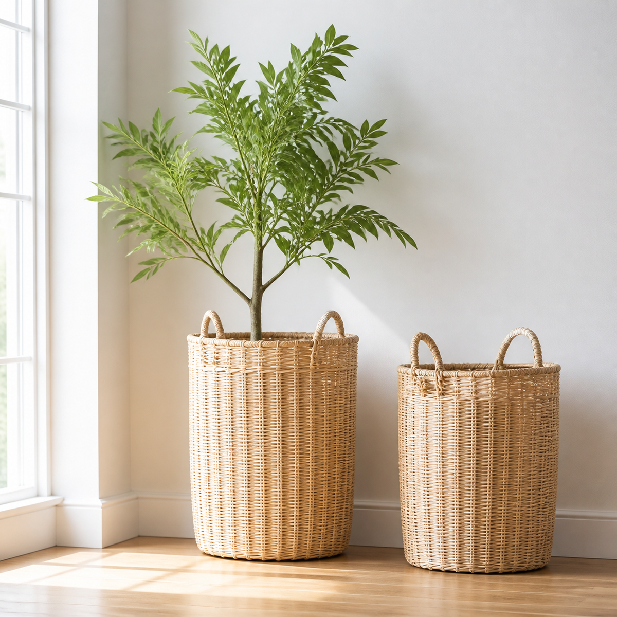 Cozy Haven Slim Laundry Basket Hamper with Removable Bag styled in a home setting