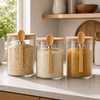 Cozy Haven Airtight Glass Storage Jar Set with Bamboo Lids styled kitchen view 3 for 3-Jar Set