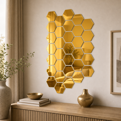 Cozy Haven 3D Hexagon Acrylic Mirror Stickers - Gold / Single Mirror