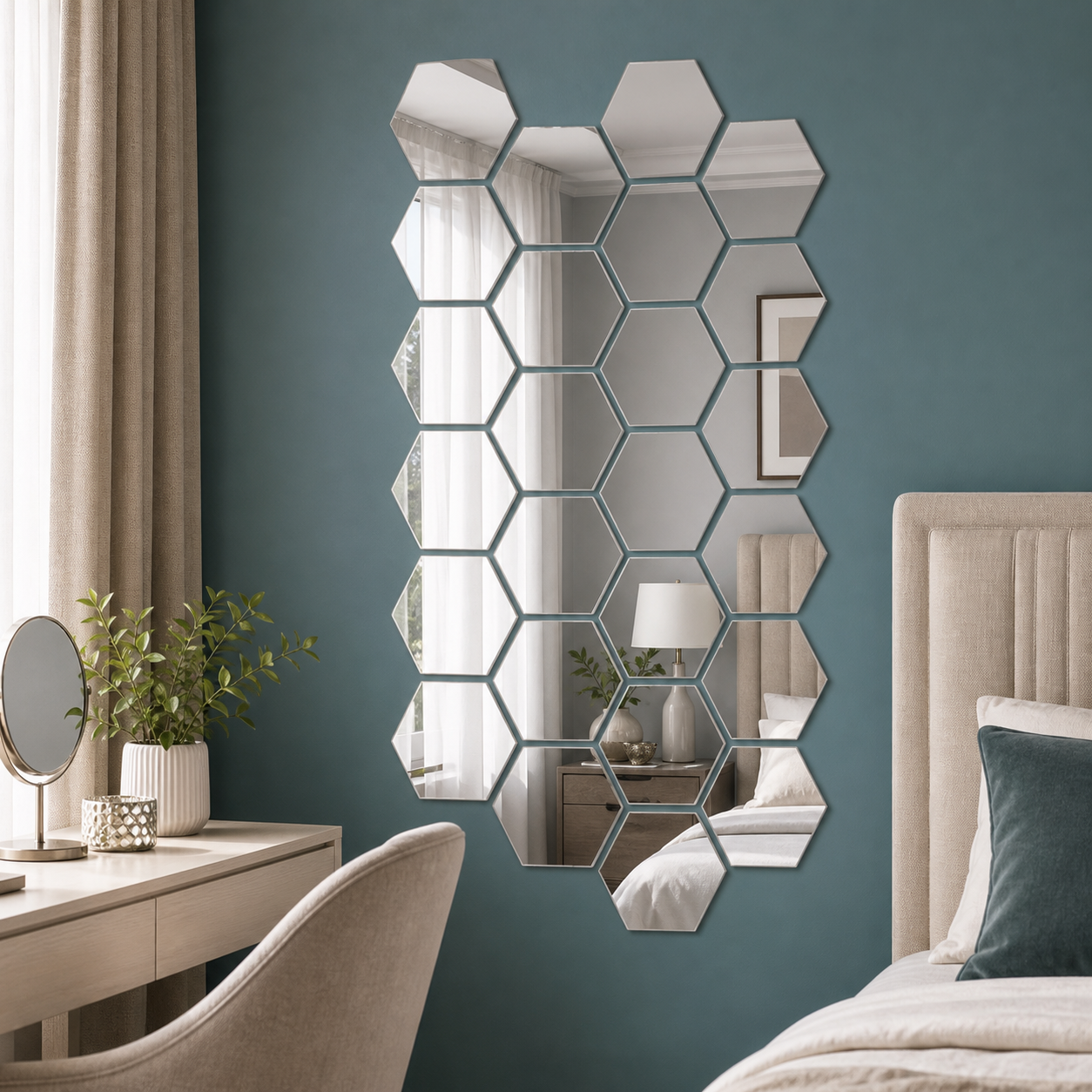 Cozy Haven 3D Hexagon Acrylic Mirror Stickers - Silver / Single Mirror