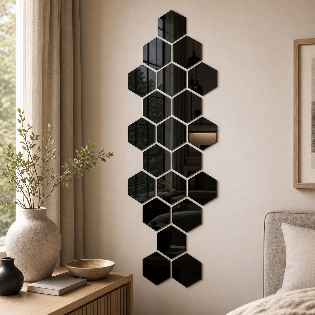 Cozy Haven 3D Hexagon Acrylic Mirror Stickers - Black / Single Mirror