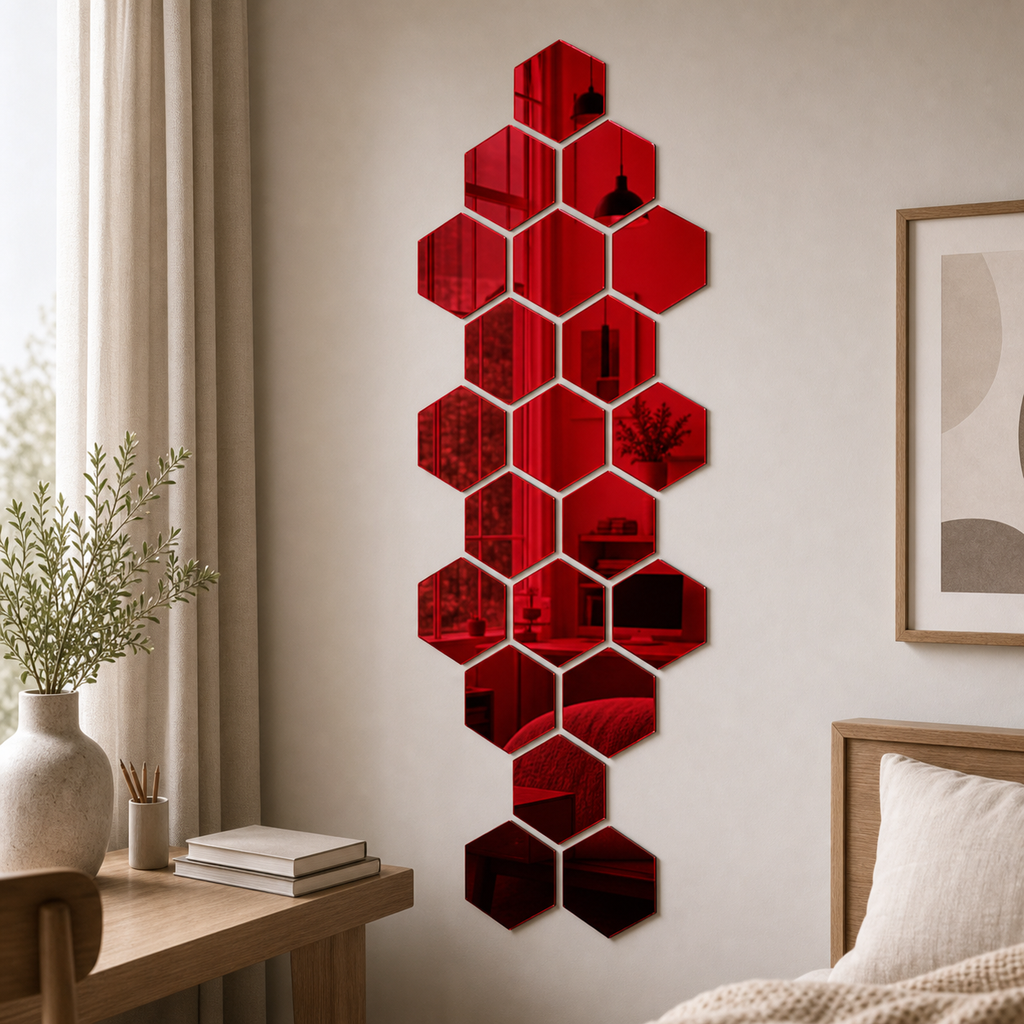 Cozy Haven 3D Hexagon Acrylic Mirror Stickers - Red / Single Mirror